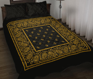Quilt Set - Black Gold Bandana Bed Quilts w/Shams