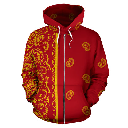red gold bandana zip hoodie front view
