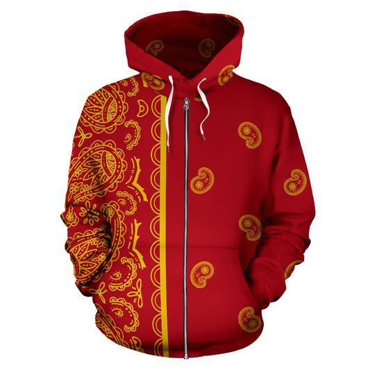 red gold bandana zip hoodie front view