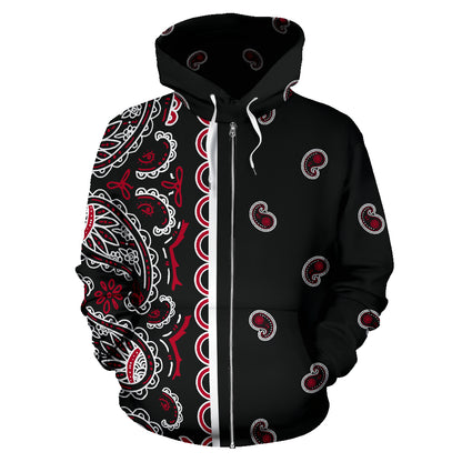 Asymmetrical Wicked Black Bandana Zip Up Hoodie