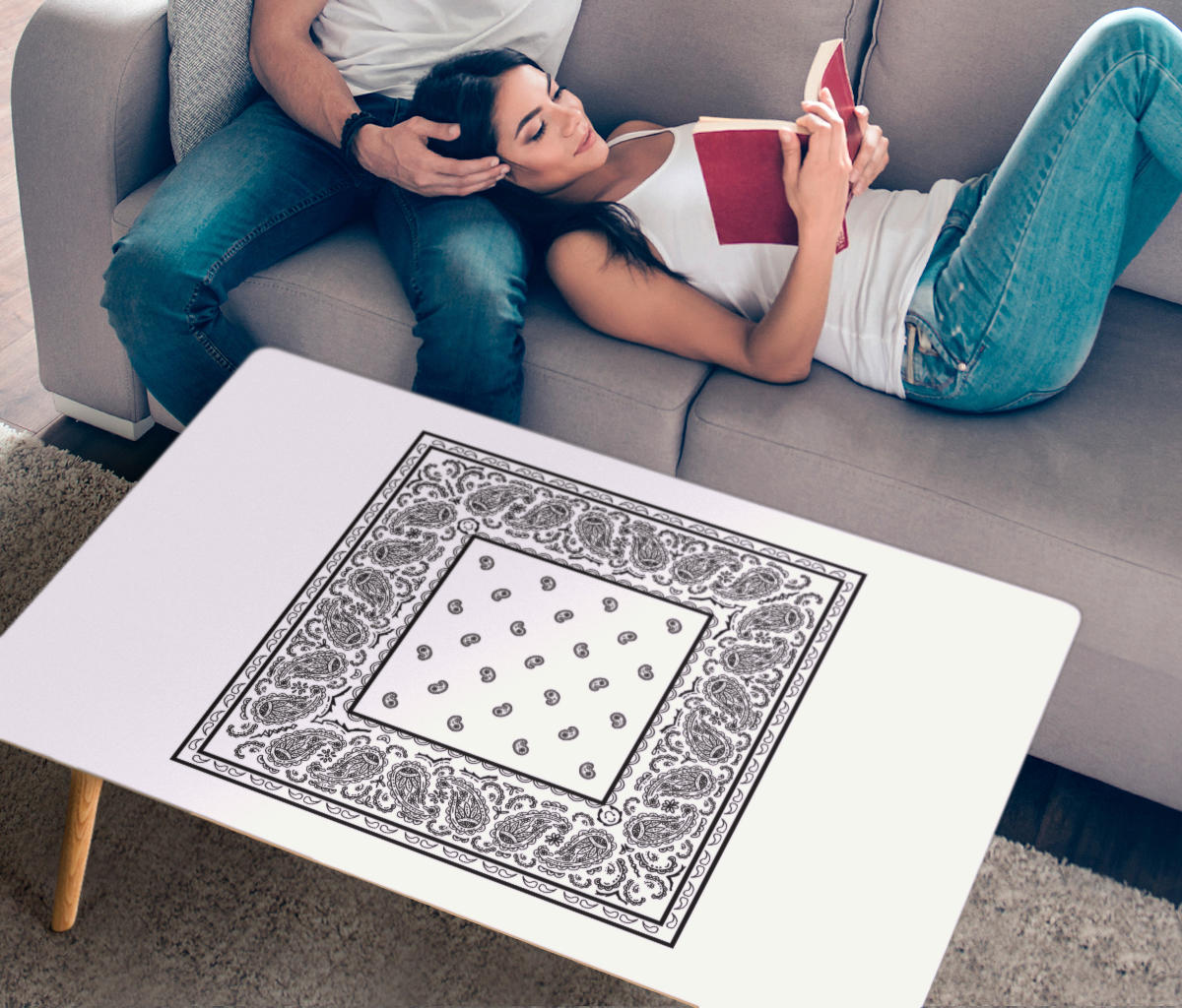 White Bandana Rectangular Coffee Table Decor