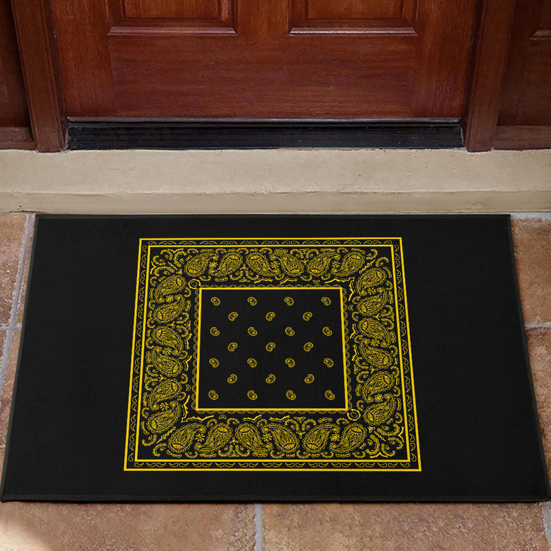 black and gold bandana door mat