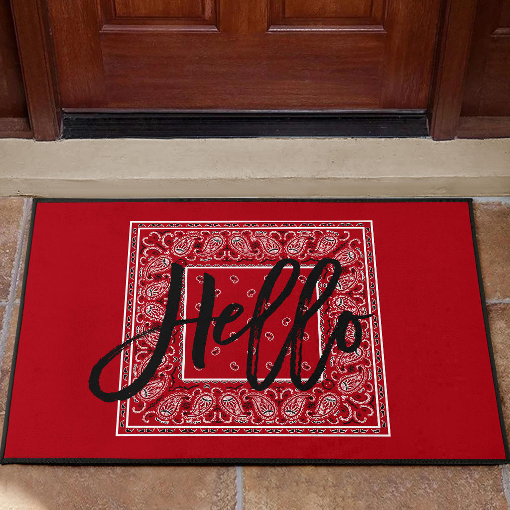 red bandana welcome mat