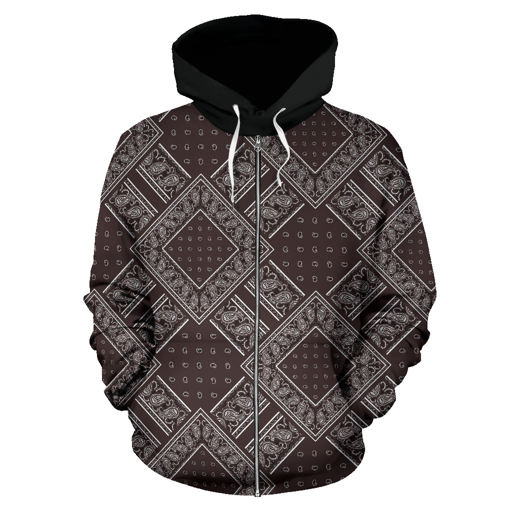 brown bandana zip up hoodie