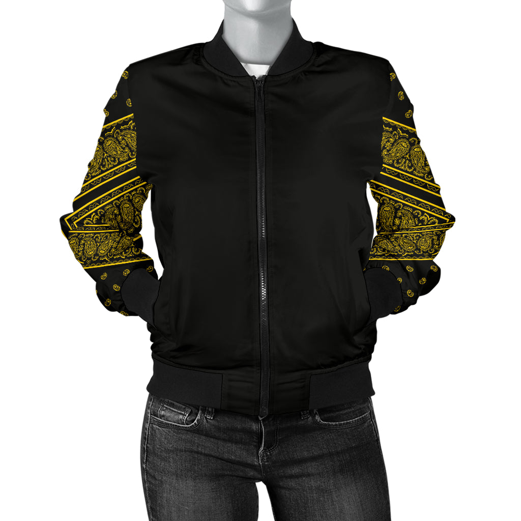 Women's Black Gold Bandana Sleeved Bomber Jacket