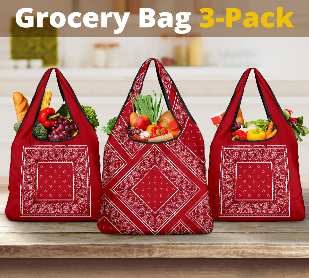 red bandana shopping bags