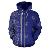 blue and gray bandana zip hoodie front view