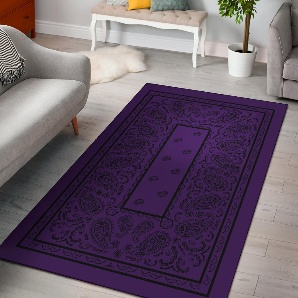 purple throw rug with black