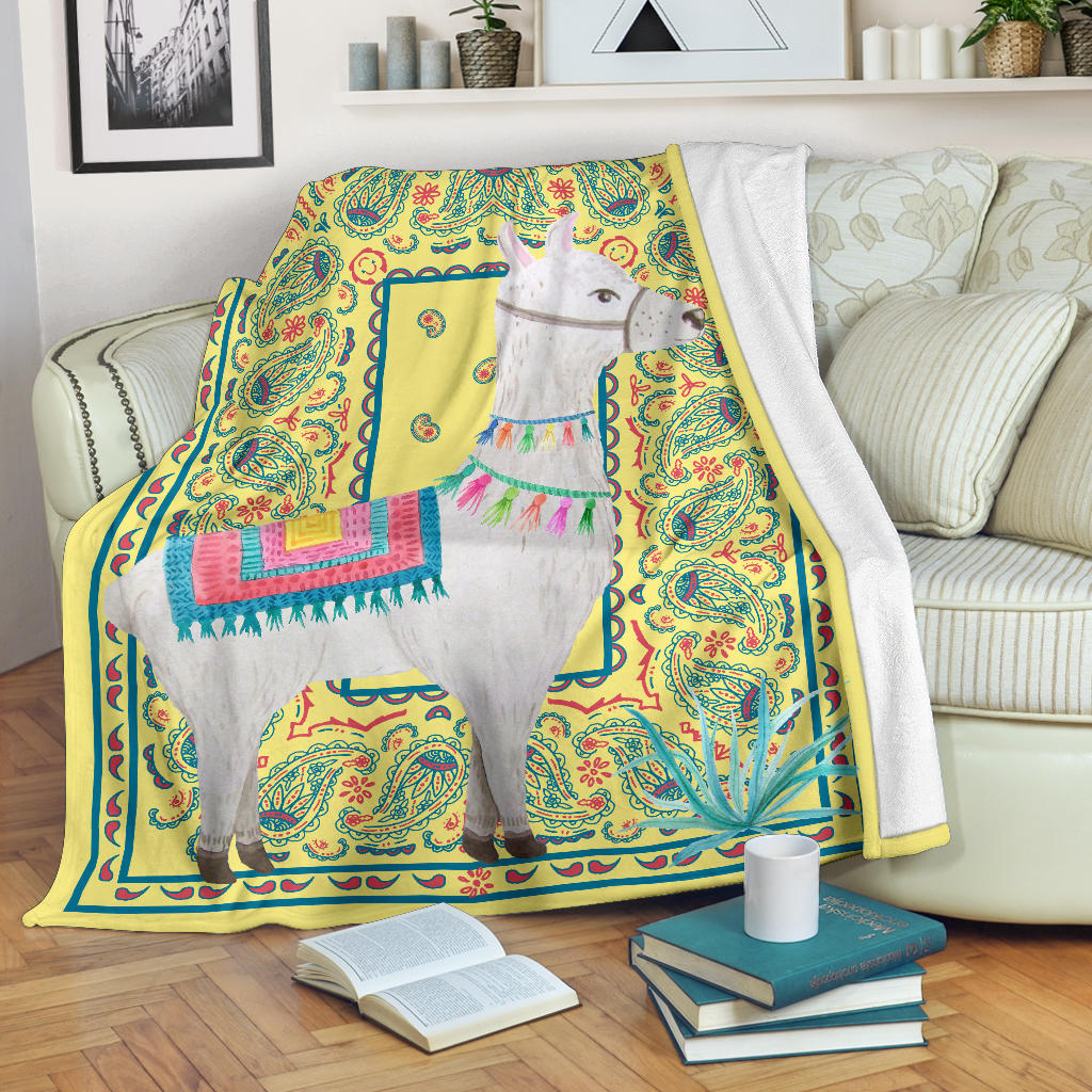 yellow llama sherpa blanket