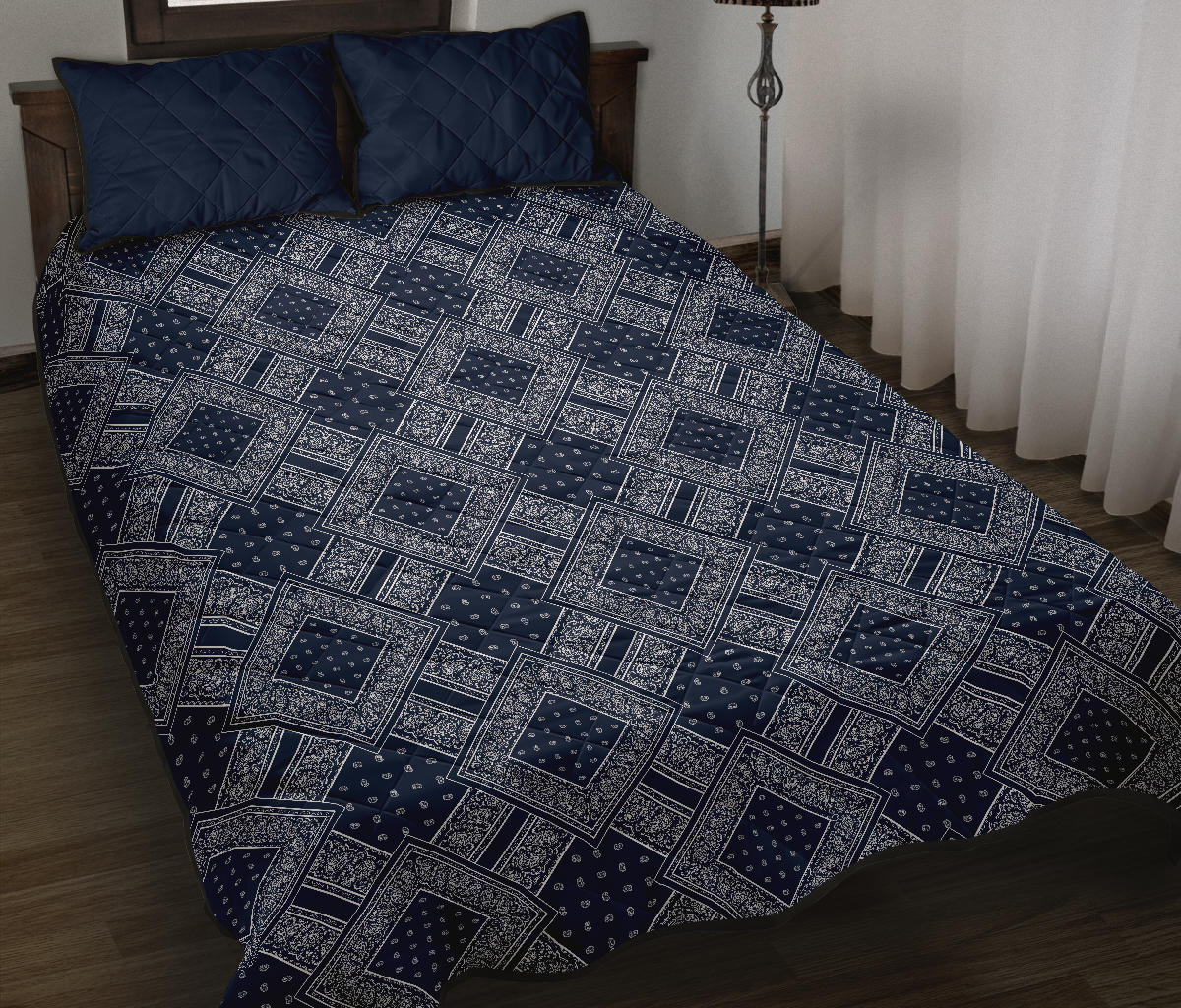 Quilt Set - Navy and White Bandana DB Quilt w/Shams