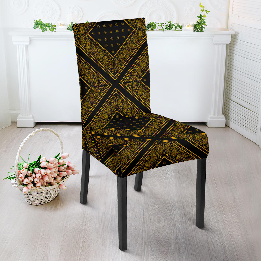 Black Gold Bandana Dining Chair Covers