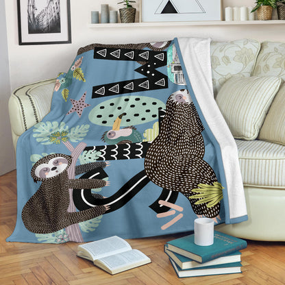 Slow Sloths Fleece Throw Blanket