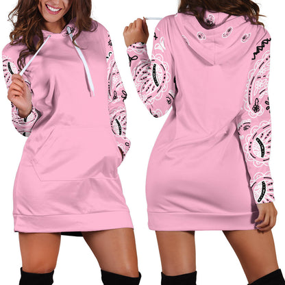 Front and Back Light Pink Bandana Hoodie Dress