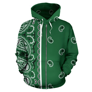 green bandana zip hoodies front view