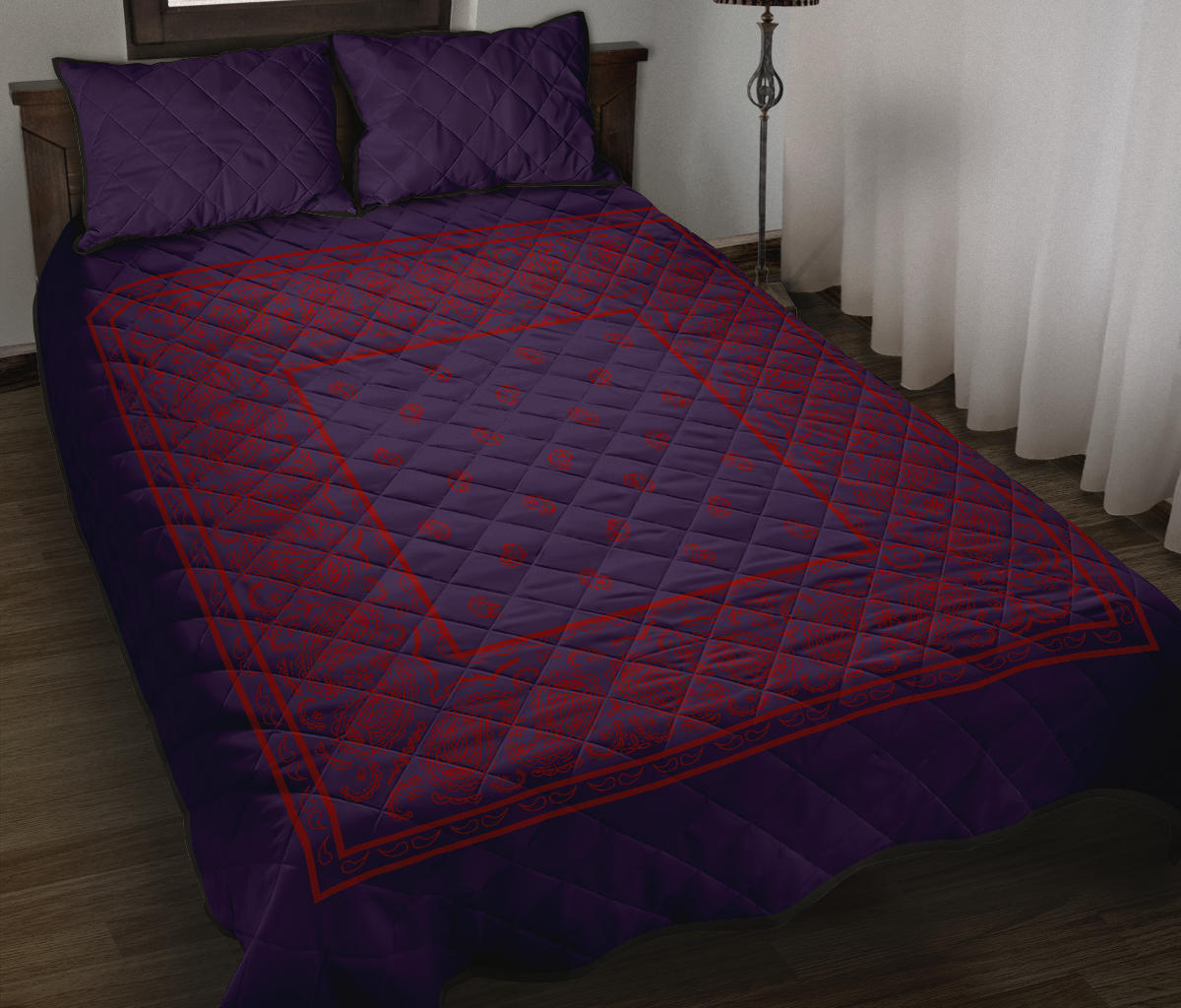 Quilt Set - Purple and Red Bandana Bed Quilts w/Shams