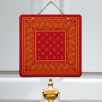 red and yellow bandana door sign