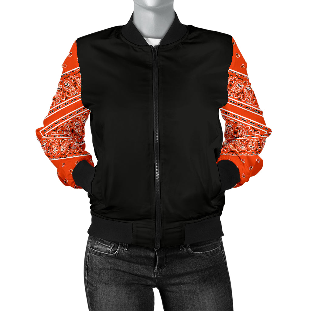 Women's Perfect Orange Bandana Sleeved Bomber Jacket