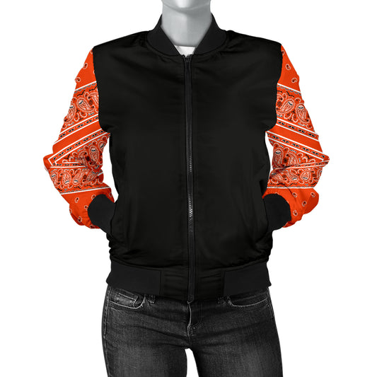 Women's Perfect Orange Bandana Sleeved Bomber Jacket