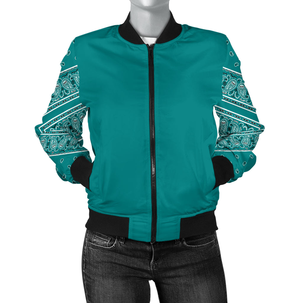 Women's Teal on Teal Bandana Sleeved Bomber Jacket