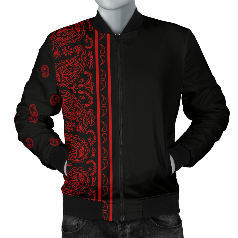 Black and Red Bandana Men's Bomber Jacket Bandana Blanket