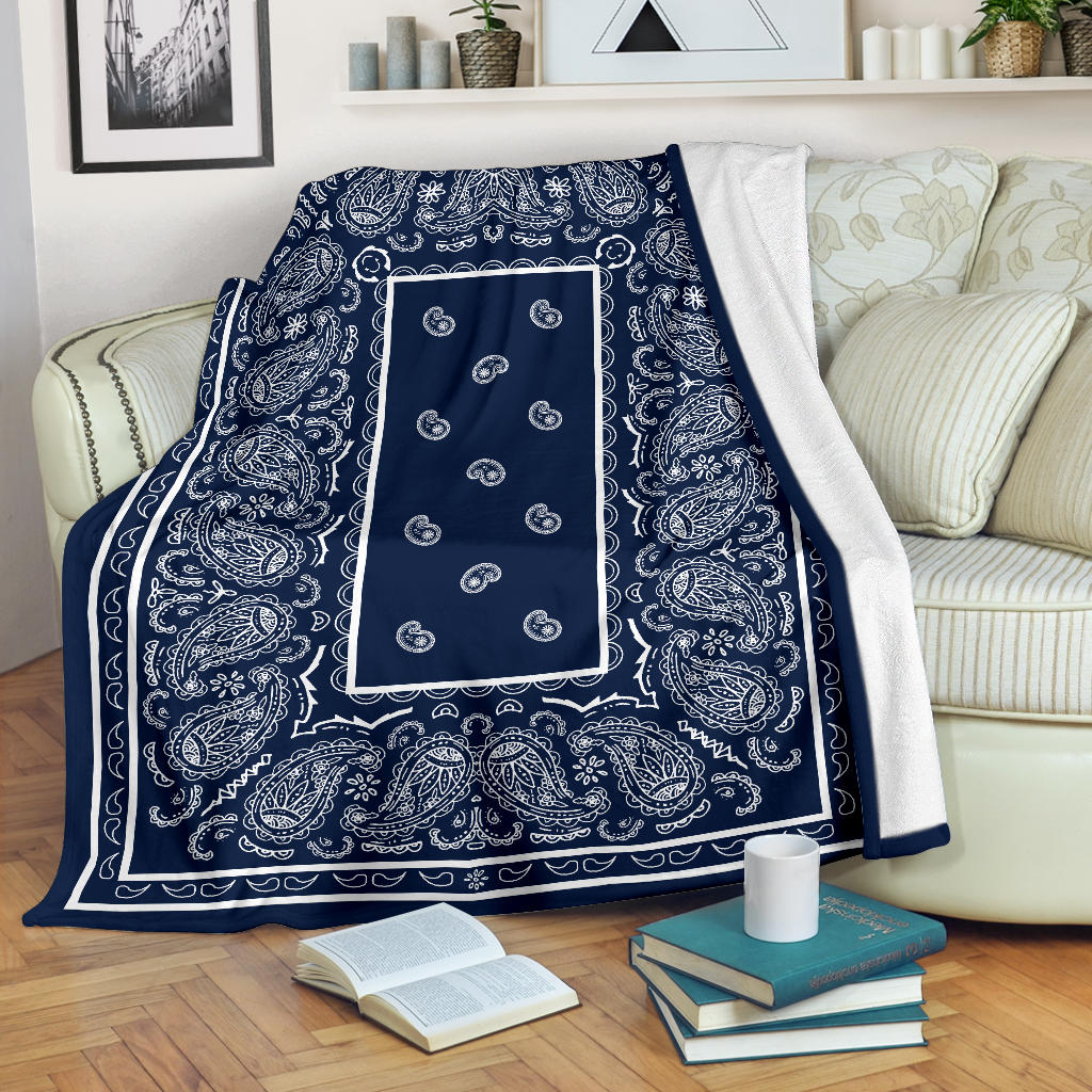 Dark Navy and White Bandana Fleece Throw