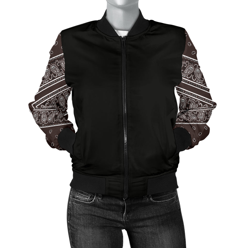 Women's Coffee Brown Bandana Sleeved Bomber Jacket