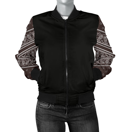 Women's Coffee Brown Bandana Sleeved Bomber Jacket