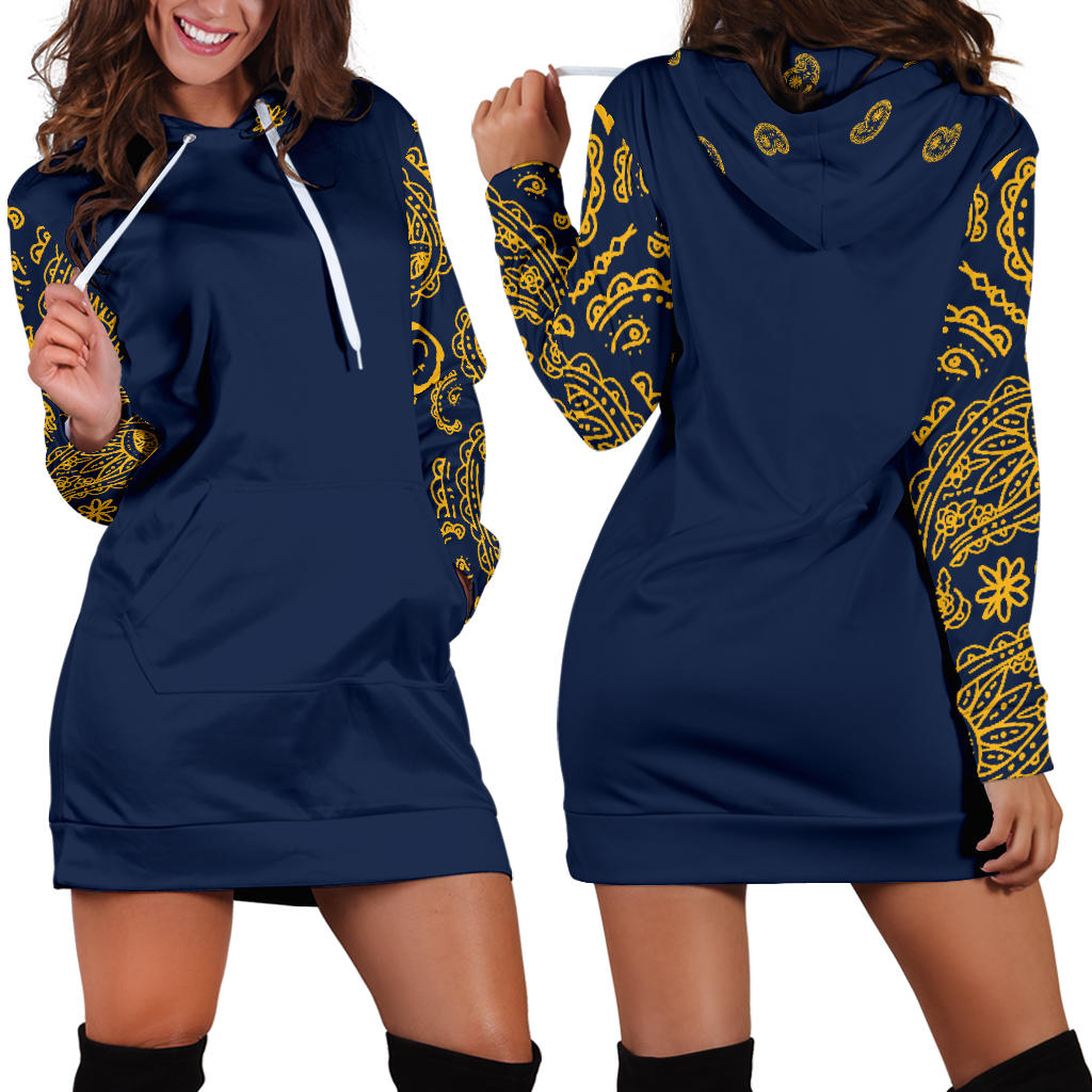 Navy Blue and Gold Bandana Hoodie Dress