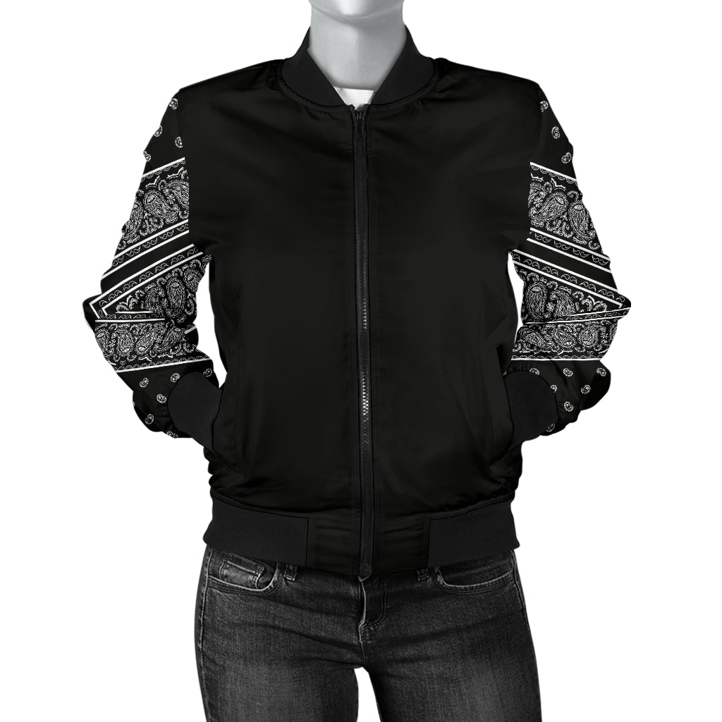 Women's Black Bandana Sleeved Bomber Jacket