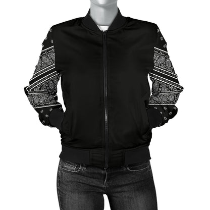 Women's Black Bandana Sleeved Bomber Jacket