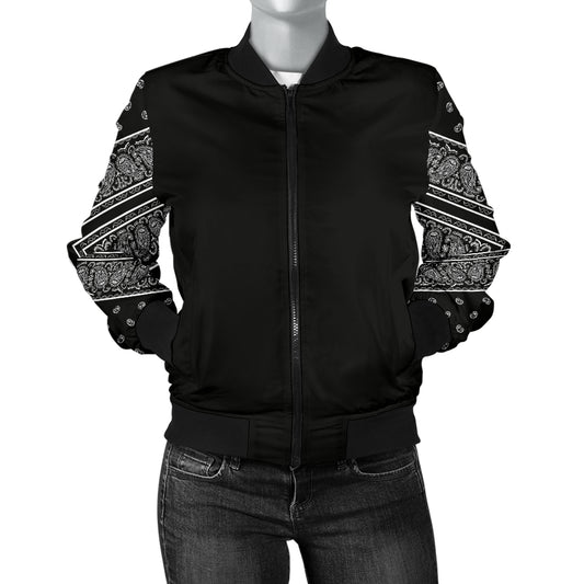 Women's Black Bandana Sleeved Bomber Jacket