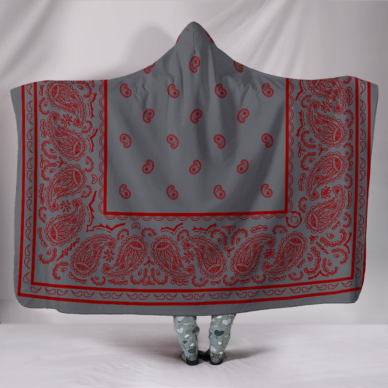 Gray and Red Bandana Hooded blanket