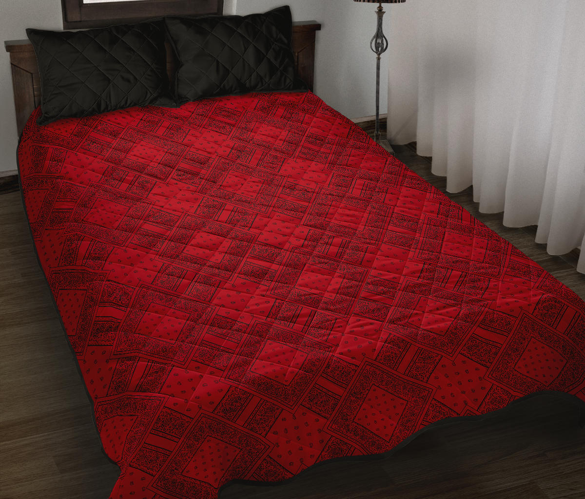 Quilt Set - Red and Black Bandana DB Quilt w/Shams