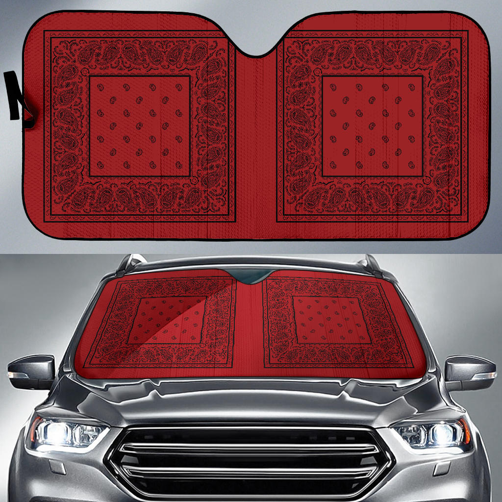 red and black bandana auto window shade