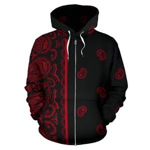 black and red bandana zip hoodie front view