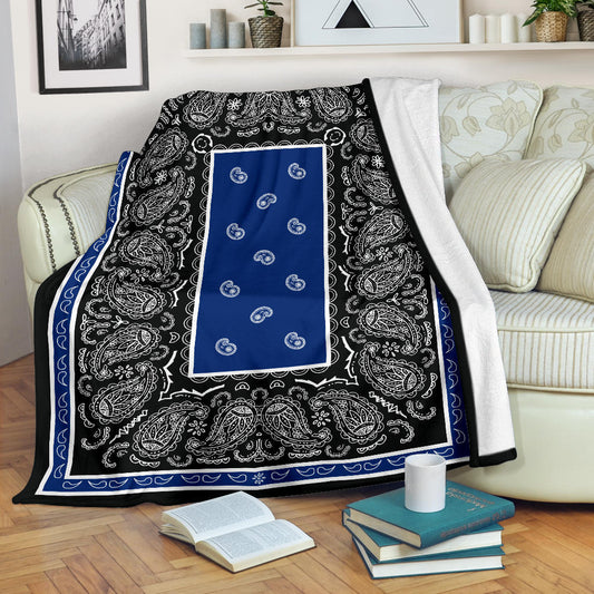 Blue and Black Bandana Throw Blanket