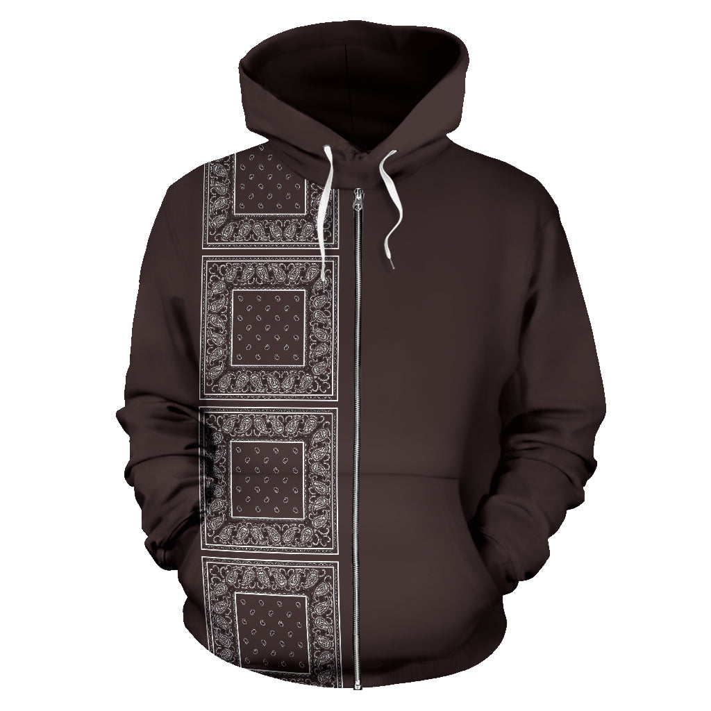 brown bandana zip hoodie front view