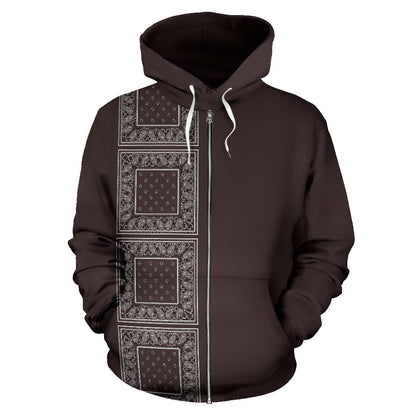 brown bandana zip hoodie front view