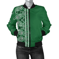 Asymmetrical Classic Green Bandana Women's Bomber Jacket