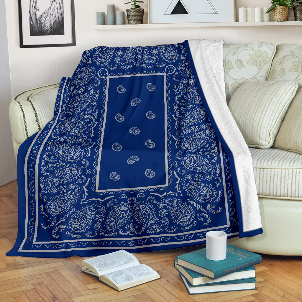 Blue and Grey Bandana Throw Blanket