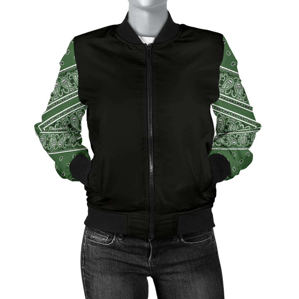 Women's Classic Green Bandana Sleeved Bomber Jacket