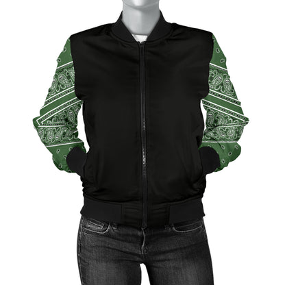 Women's Classic Green Bandana Sleeved Bomber Jacket