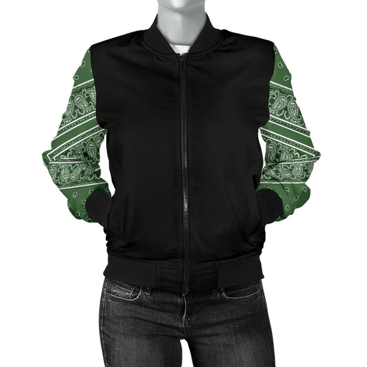 Women's Classic Green Bandana Sleeved Bomber Jacket