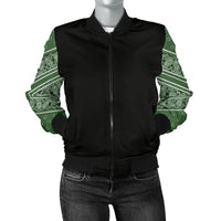 Women's Classic Green Bandana Sleeved Bomber Jacket