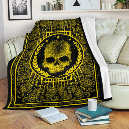 Black Gold Bandana with Skull Fleece Blanket