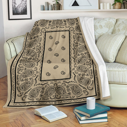 Ultra Plush Khaki and Black Bandana Throw Blanket