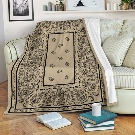 Ultra Plush Khaki and Black Bandana Throw Blanket
