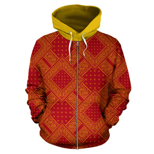 red and gold zip hoodie