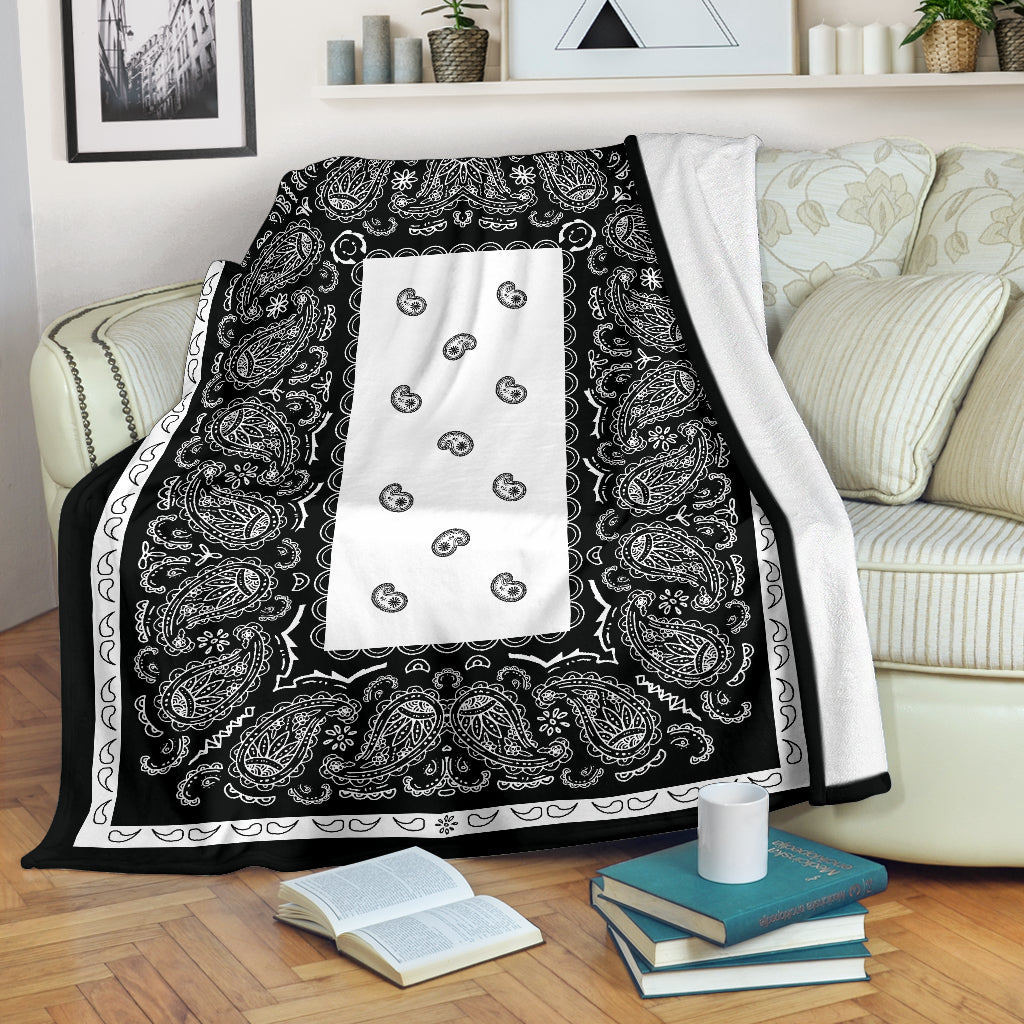 White and Black Bandana Throw Blanket