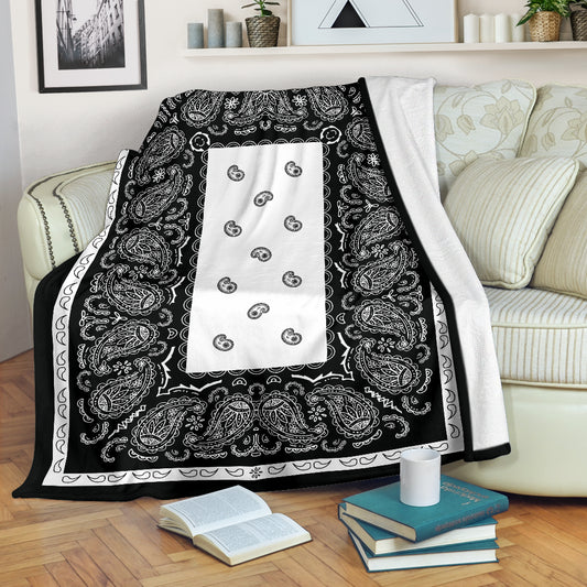 White and Black Bandana Throw Blanket